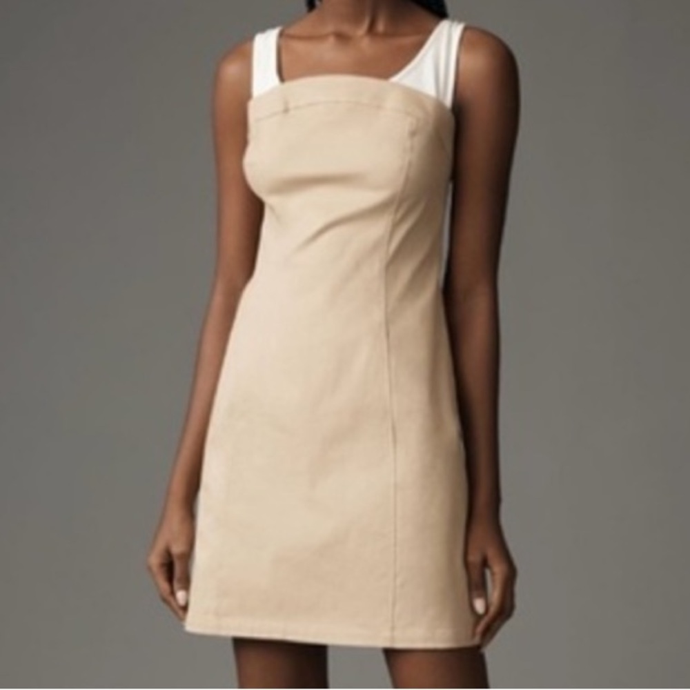 🟤NWT MAEVE by ANTHROPOLOGIE Sleeveless Twofer Mini Dress in White/Tan